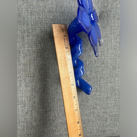 Vintage Murano Italy Hand Blown Art Glass Blue Flower  Twisted Stem - Picture 12 of 15